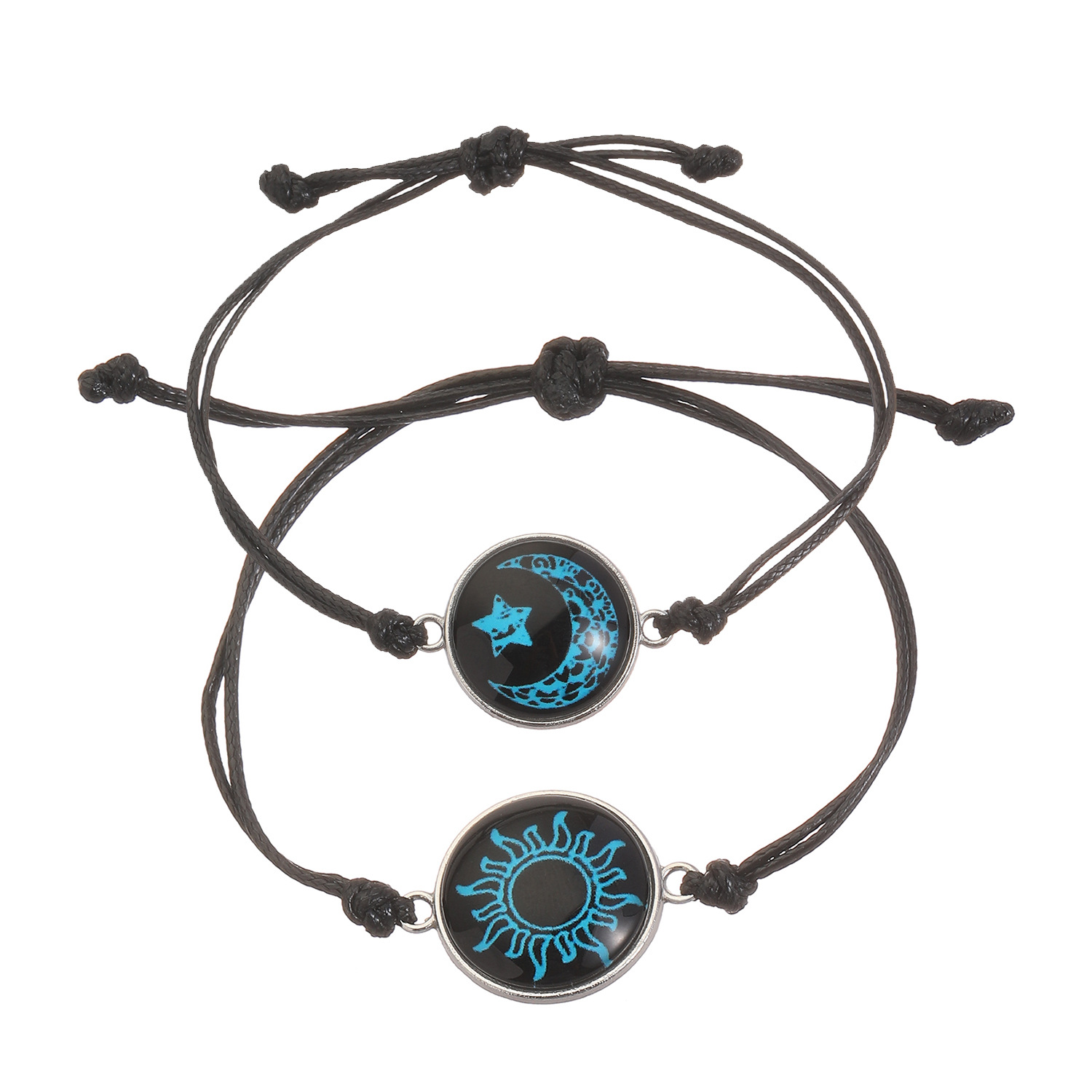 Bracelets de Couple lumineux romantique soleil lune pour femmes et hommes, corde tressée à la main, Bracelet assorti, bijoux de saint valentin: Couleur or jaune pâle