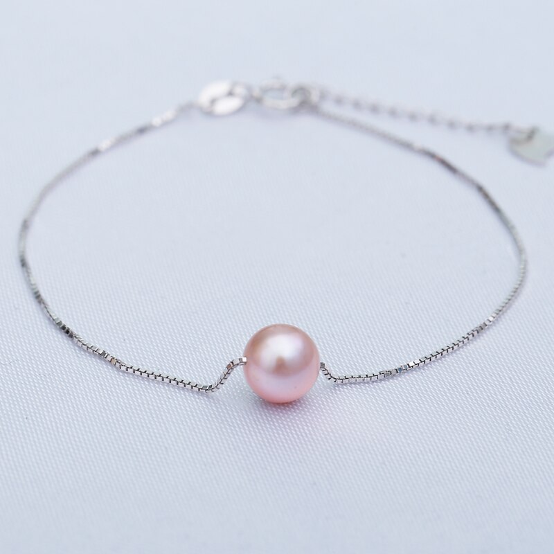 DAIMI Silber Perle Armband 7-7,5mm Runde Süßwasser Perle Armband Weiß/Rosa/Lila Armband Schmuck