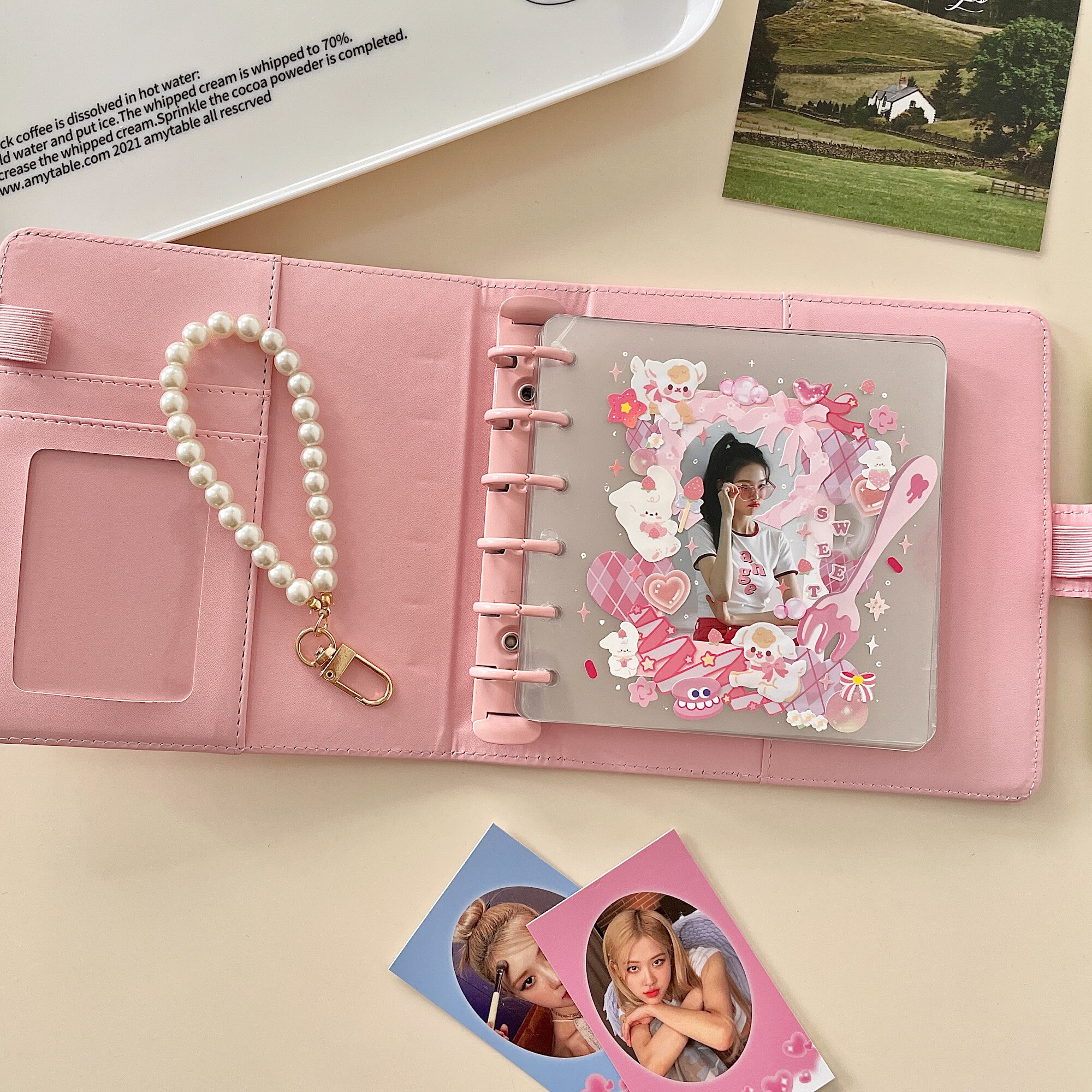 DIY Idol Cards Pink Square Loose Leaf Notebook Clear Photo Collage Card Star Admirer Square Binder 꾸미기 Korean Stationary: Cover with refill 3