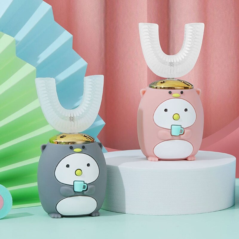 sprytny 360 stopni w kształcie litery U elektryczna szczoteczka robić zębów dla dzieci silikonowa automatyczna szczoteczka ultradźwiękowa kreskówka wzór dla dzieci