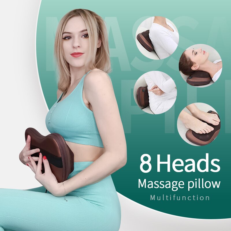 Afslapningsmassage pude vibrator elektrisk skulder rygvarme æltning med 8 hoved ryg massage til krop nakke massager