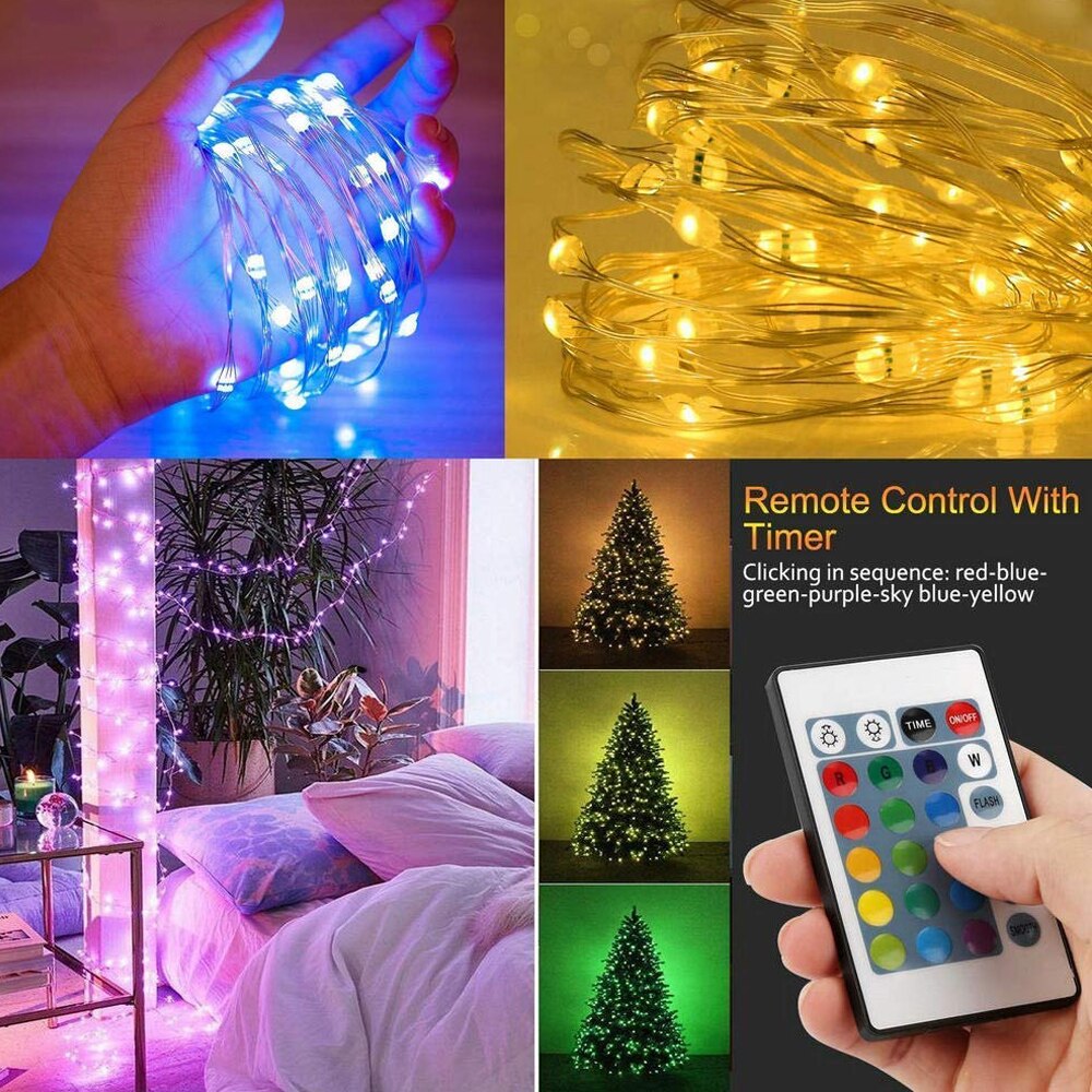16colors USB Battery 5M 10M RGB LED String Light Waterproof LED Fairy garland Party Christmas Light 24key Remote Controller