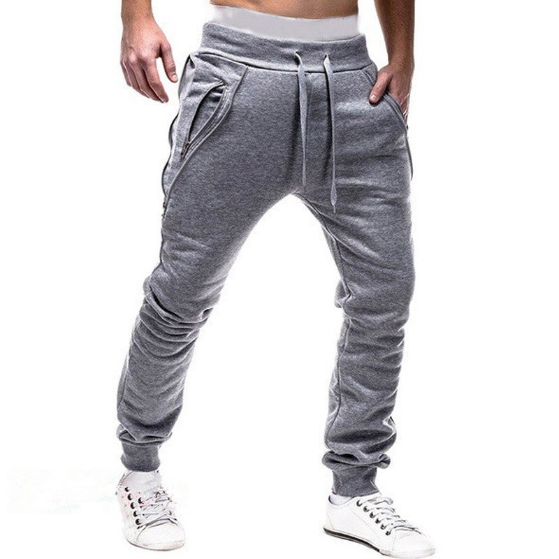 Joggingbukser mænd lynlåslommer solide casual midwaist bukser mænd fuld længde joggerbukser mænd streetwear pantalon homme: L / Lysegrå