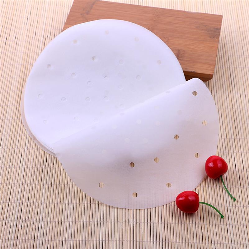 Pergamino perforado vaporera redonda revestimientos de papel adecuado para freidora de aire cocinar cesta de vapor verduras Dim Sum Rice 23cm