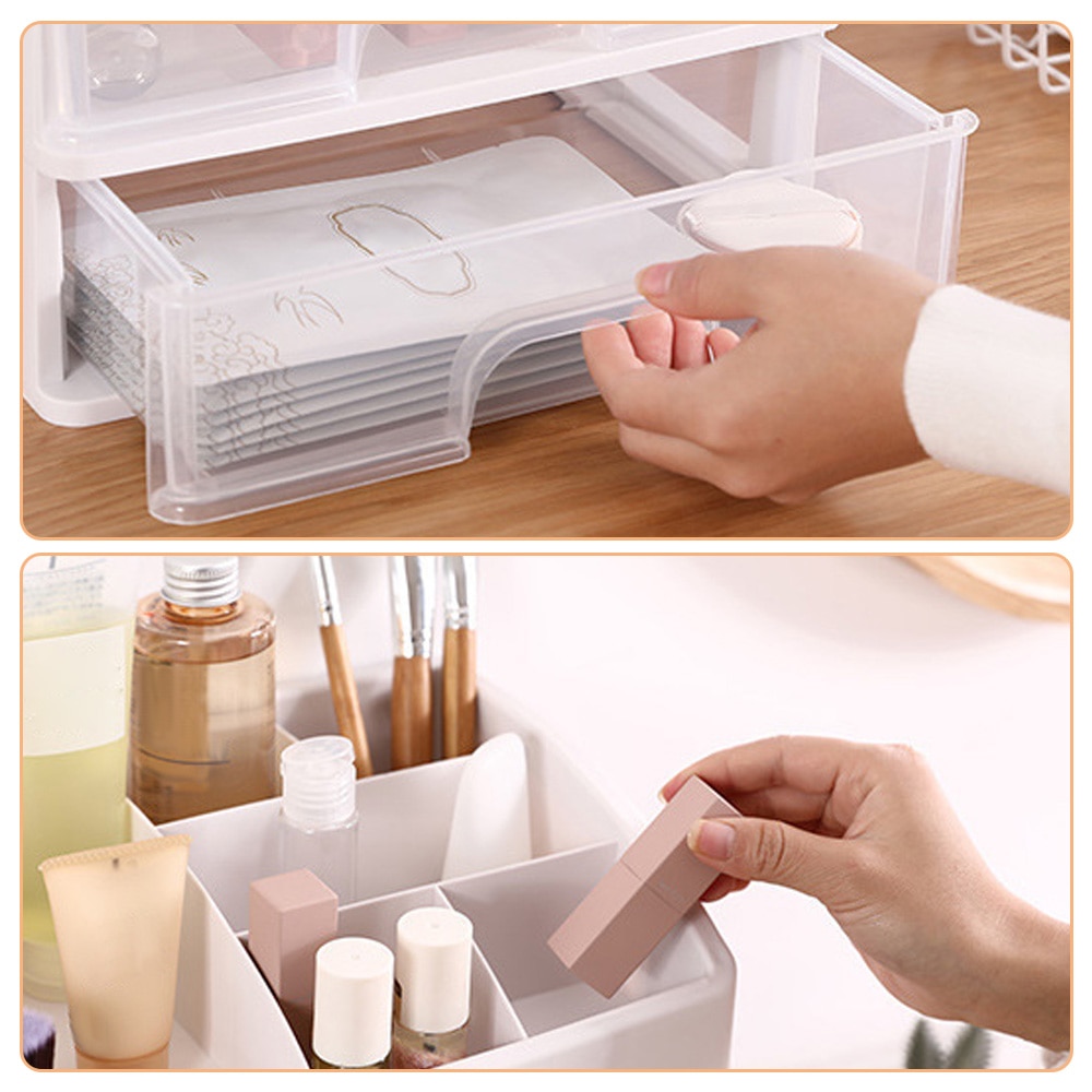 Cosmetics Storage Box Three Layer Drawer Makeup Jewelry Organizer Desktop Lipstick Nail Oil Container Beauty Cosmetic Case
