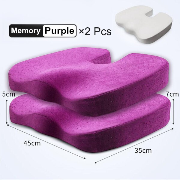 Purenlatex 45*35*7 U-vorm Trage Rebound Zachte Memory Foam Bank Bureaustoel Heupen Kussen Zitkussen pad Lumbale Stuitbeen Beschermen: Purple Memory 2PcSet