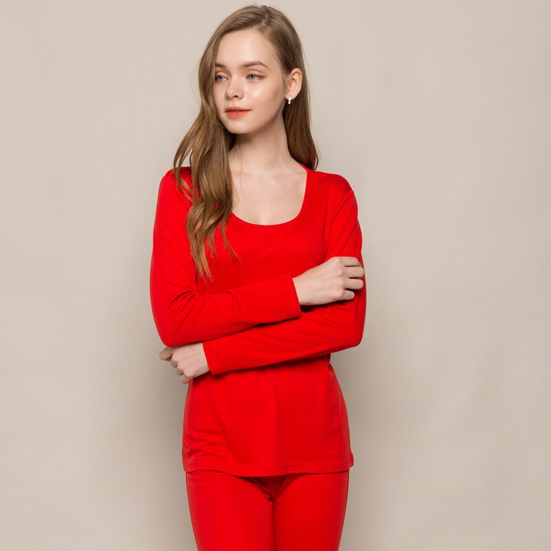 Conjunto de ropa interior térmica de lana de seda gruesa para mujer, tejido de seda de Mora, pantalones de otoño y otoño, 7077: Red / XXL