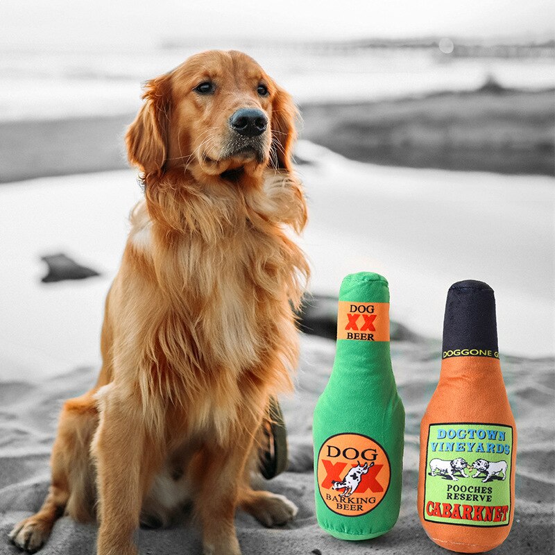 Wine Bottle Shape Squeaky Toy Dog Toys Cocktail Vodka Plush Filled Champagne Food Toys Bite-Resistant Pet Supplies