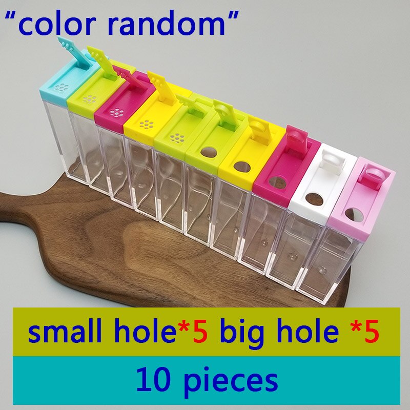 Transparent Spice Jar Set Salt and Pepper Seasoning Bottle Colorful Lid Kitchen Condiment Cruet Storage Container seasoning box: 10 pcs