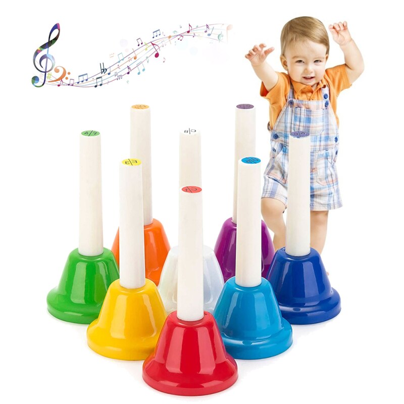 Campana de Metal diatónica para niños, instrumento de percusión de juguete musical de , 8 Uds.