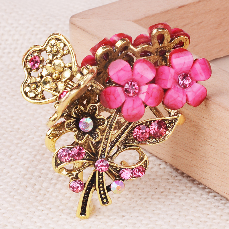 Pinzas para el pelo con diamantes de imitación para mujer, pasadores grandes con flores y mariposas, accesorios para el cabello, herramienta de peinado de: Borgoña