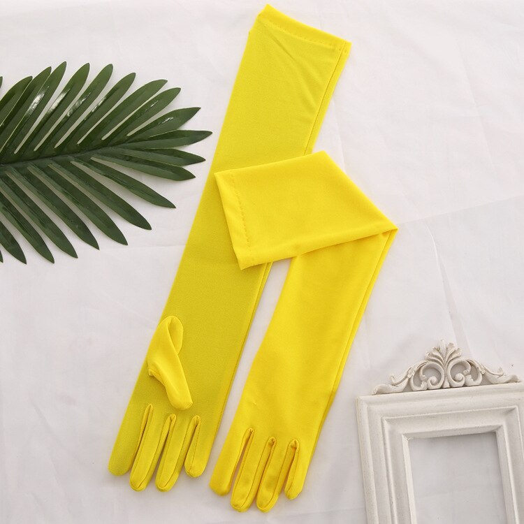 Guantes De boda largos para mujer, manoplas De satén para baile, color rojo, negro, blanco, marfil y rosa, 45CM De longitud: YELLOW