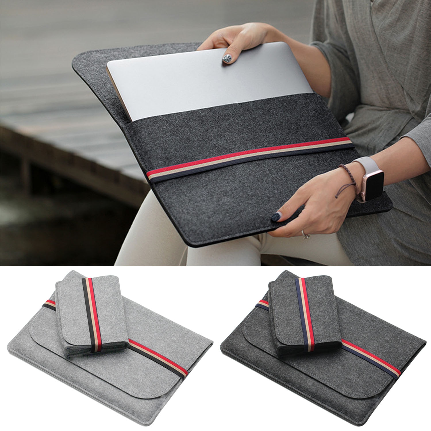 Besegad Voelde Mouw Opbergtas Cover W/Lader Pouch Case Cover Voor Apple Macbook Air Pro Lenovo Dell 11 13 15 Inch Laptop