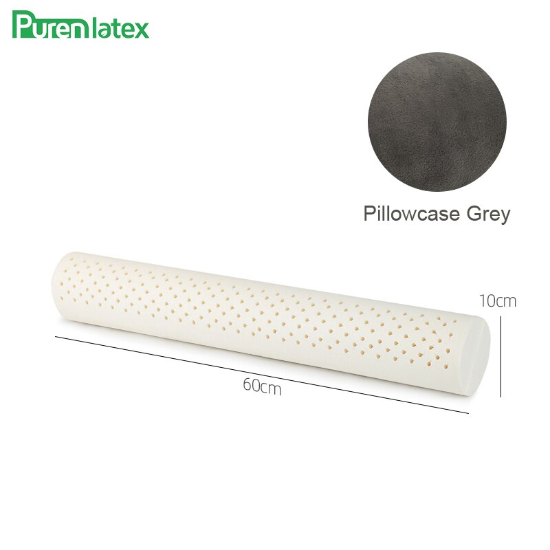 PurenLatex Natural Latex Long Pillow Neck Cervical Spine Support Cylindrical Pillow Protect Lumbar Waist Cushion Bolster Sleep: Grey