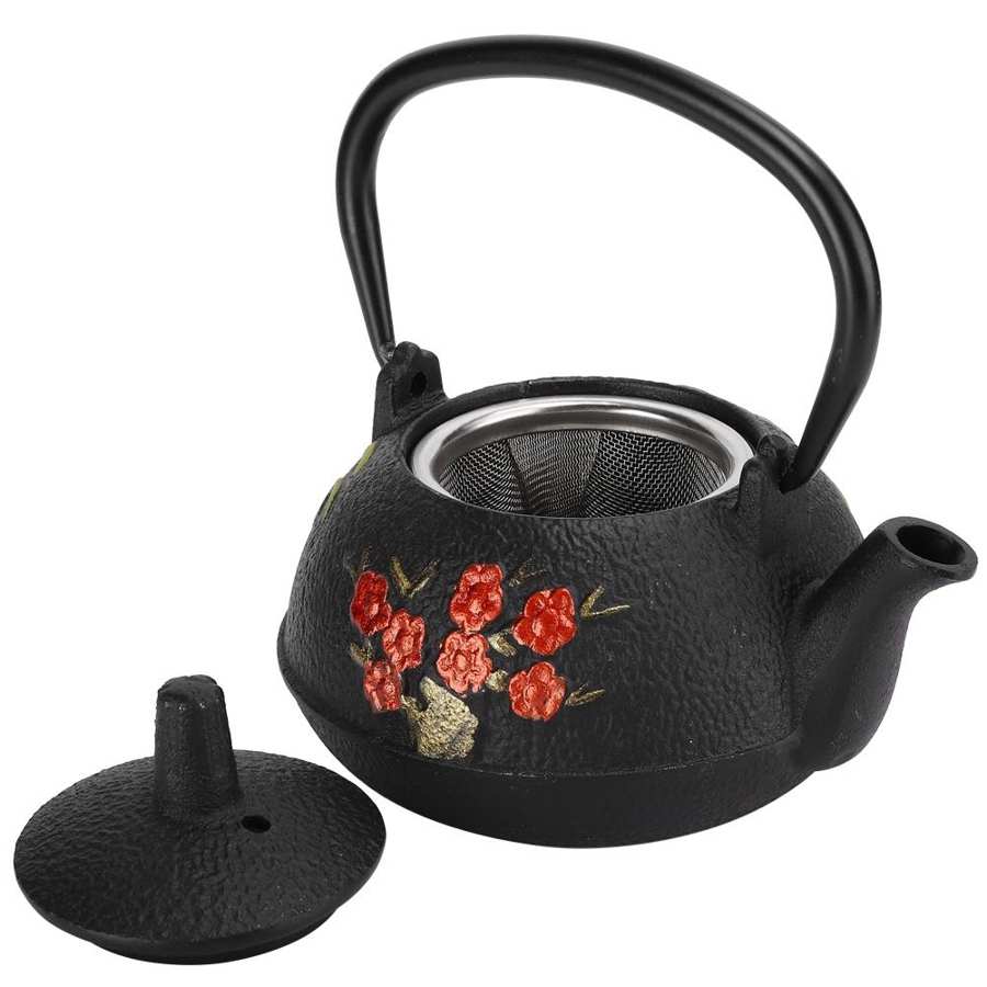Støbejern tekande med rustfrit stål filter jern tekande til løs te (blomme bambus model 300 ml)
