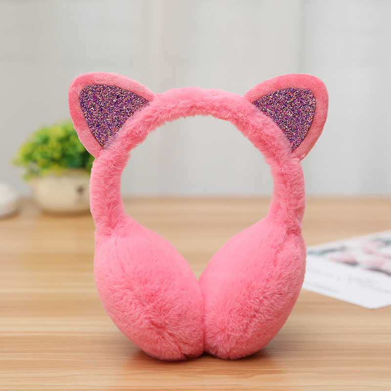 Earmuffs orelhas de gato brilhante earmuffs pelúcia inverno bonito glitter sequinear aquecedores earmuffs proteção fria macio earmuffs: dark pink