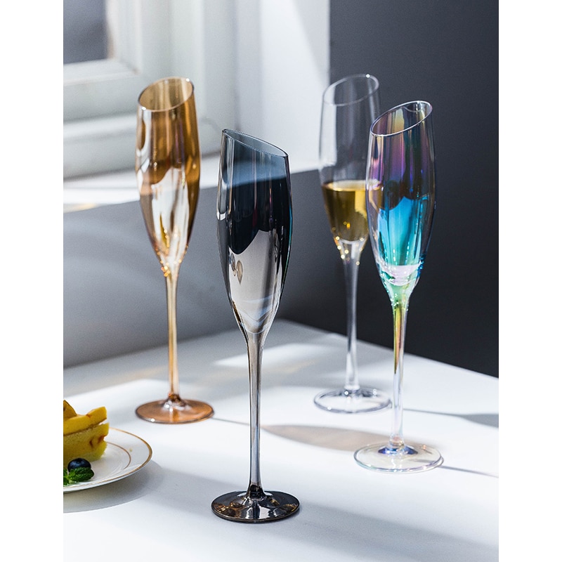 Rainbow plated Lead-free crystal glass cup Inclined mouth wine glass cocktail glass Champagne glasses goblet party Drinkware