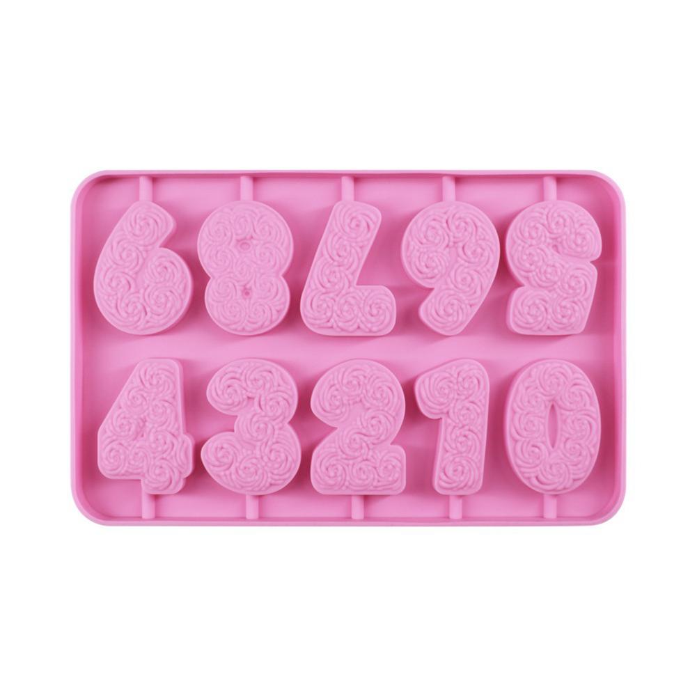 DIY 0-9 Number Silicone Mold Rose Candle Birthday Cake Lollipop Biscuit Chocolate Mold Heat Resistant Number Shape Silicone Mold: SM2399
