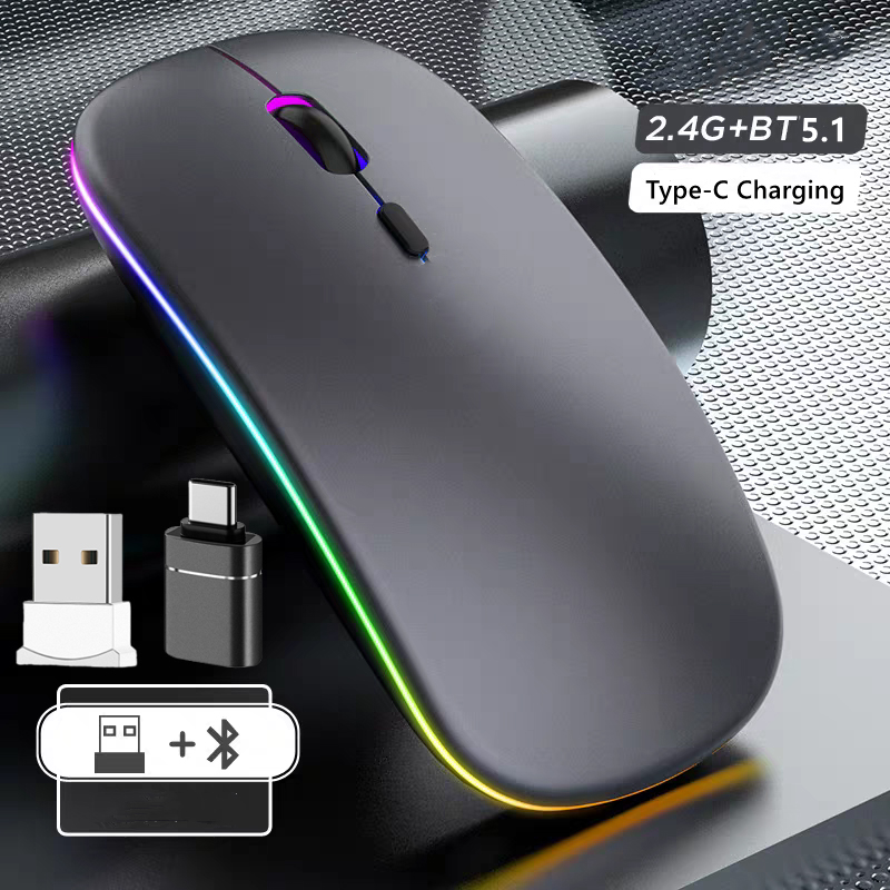 LED Wireless Mouse Bluetooth-compatible 2.4GHz Slim Rechargeable Silent Mice RGB Ergonomic Gaming mouse for Computer Laptop PC