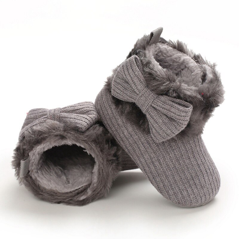 Winter Warm First Walkers Baby Ankle Snow Boots Infant Crochet Knit Fleece Baby Shoes For Boys Girls: Beige / 0-6 Months