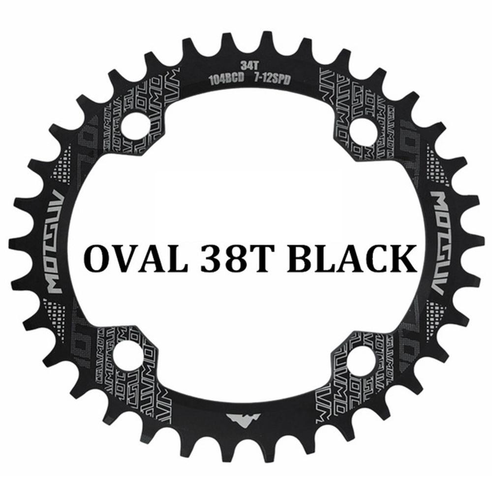 104BCD Oval Bicycle Gear Plate Chainring for SHIMAN0 cranks MTB Mountain bike 104BCD 32T 34T 36T 38T crankset Tooth plate Parts: Black 38T