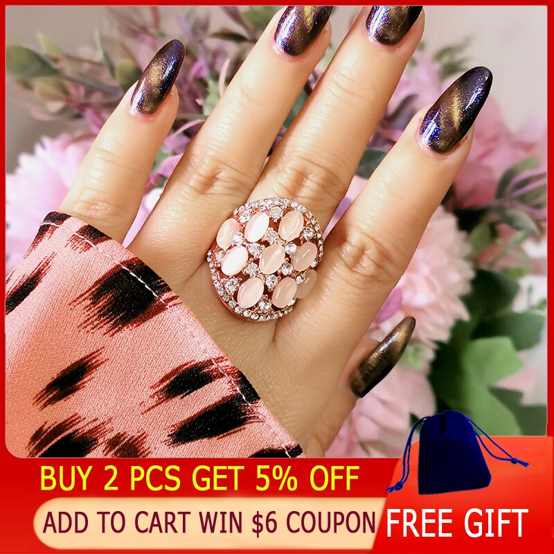 SINLEERY Vintage Opal Rhinestone Hollow Big Wide Rings For Women Jewelry Rose Gold Color JZ197 SSF