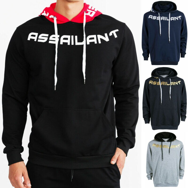 Sudadera deportiva ajustada con capucha de invierno para hombre, prendas de vestir, abrigo cálido, pulóver de Fitness, sudadera holgada con letras de manga larga para hombre