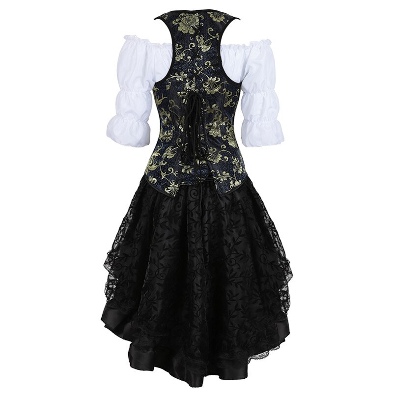 Steampunk Korsett Kleid sexy Unterbrust Korsett oben frauen aus Schulter Halbarm Bluse mit Felsen Drei-stück Outfit Plus Größe