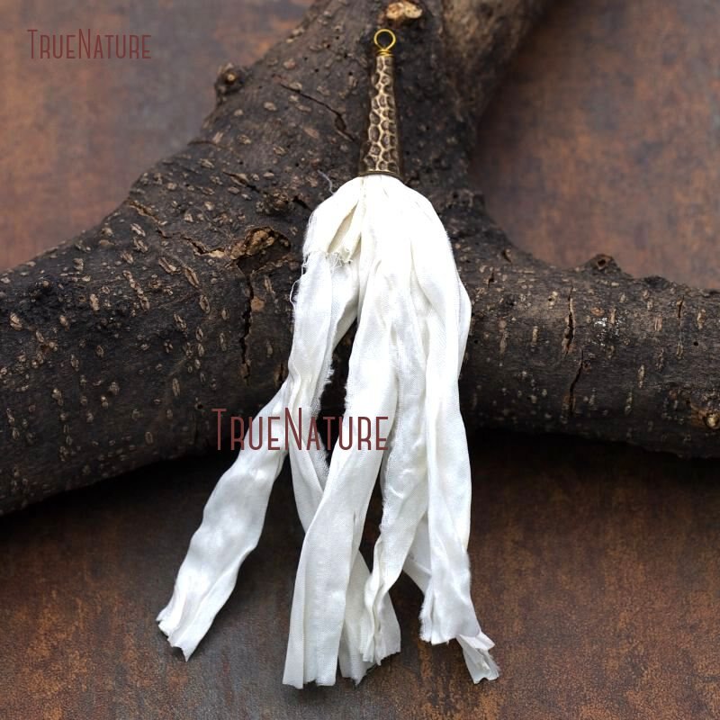 Large Sari Silk Tassel For Necklace Bracelet Making Bohemian Handmade Colorful Tassel Charm Bronze Cap In 5.4 inch PM7903