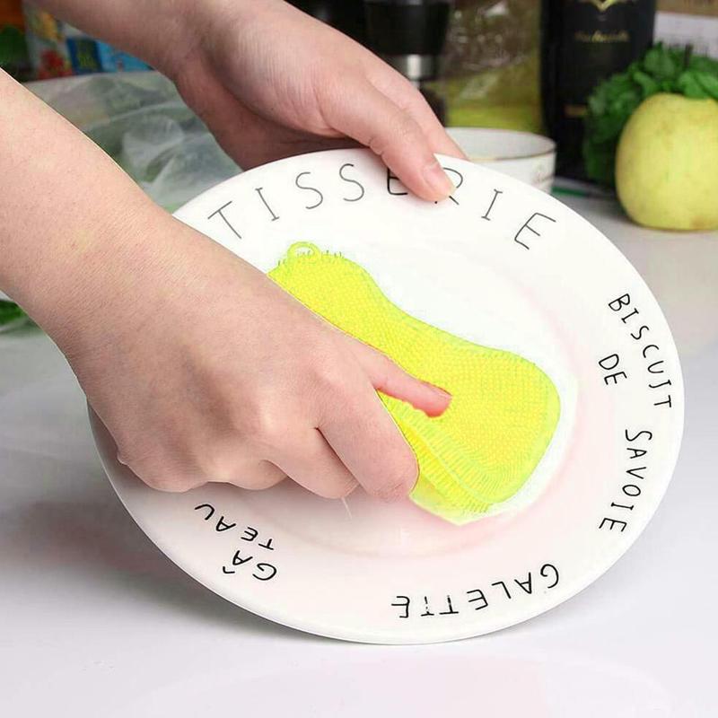 Silicone Kitchen Sponge Brush Washing Dish Cleaning Guarded Gadgets Hand Soft Fruit Vegetable A4X6