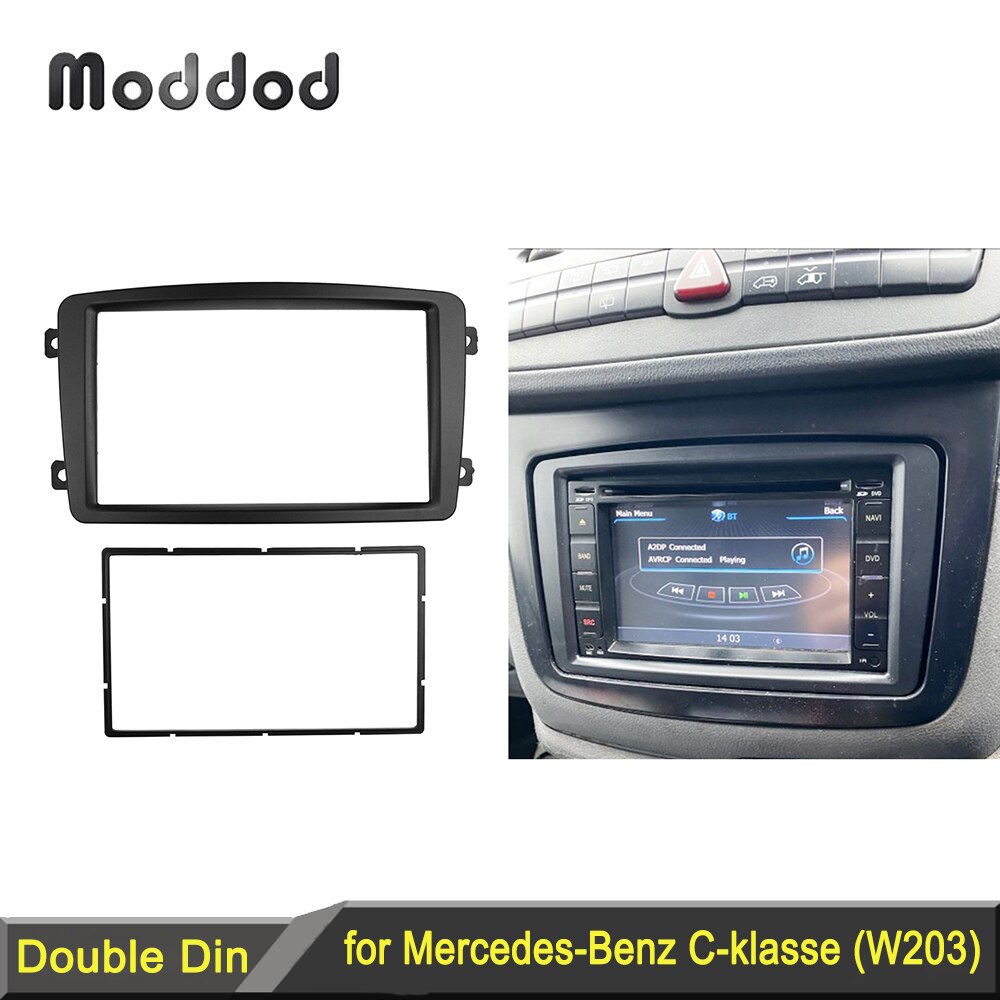 Double 2 Din Stereo Panel for BENZ C-klasse (W203) Fascia Black Color Radio Refitting Dash Mounting Installation Trim Kit Face