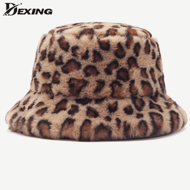 Efterår vinter vintage pels leopard spand hat tyk varm bob til kvinder piger japansk panama udendørs rejse fisker hat