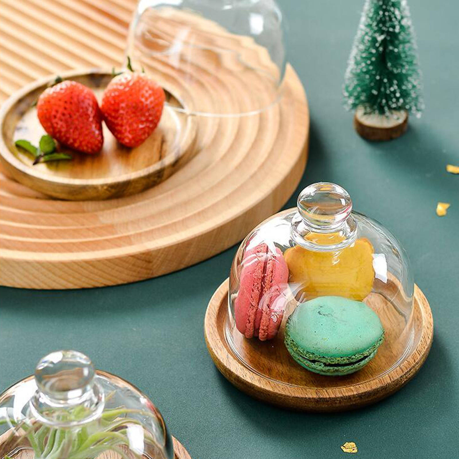 Glas Cake Dome Houten Dienblad Keuken Party Bbq Schotel Lade Snack Dessert Fruit Taart Plaat Server Platter Met Dome