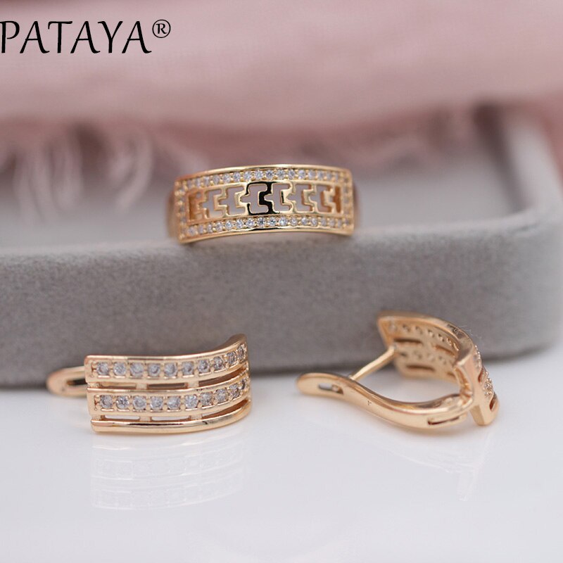 PATAYA Christmas Dropshopping 585 Rose Gold Natural Zircon Earrings Rings Sets Women Wedding Micro-wax Inlay Jewelry