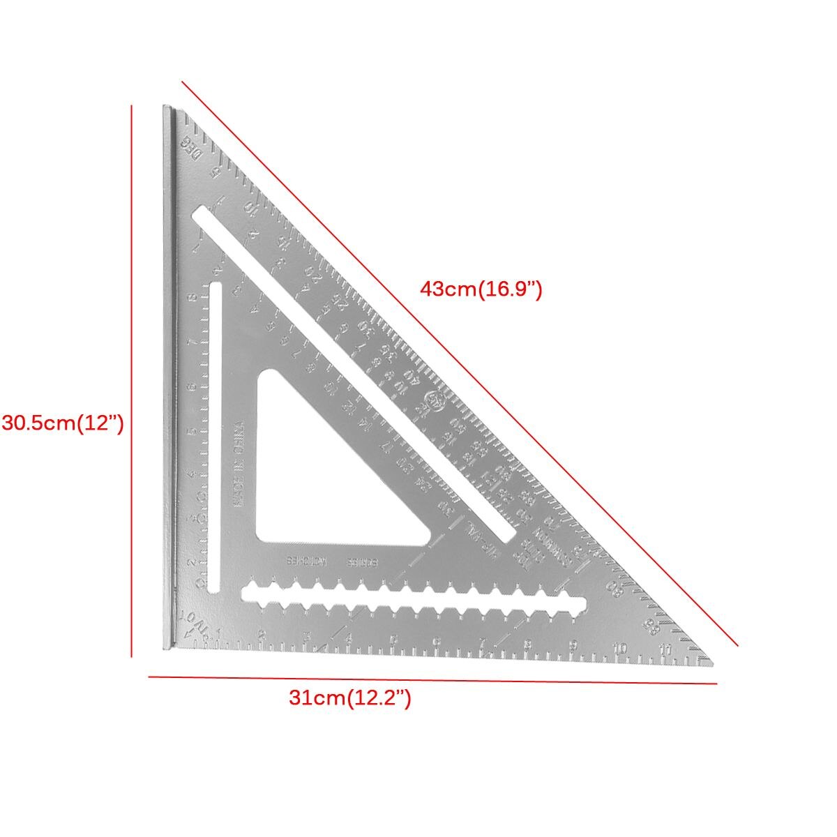 12/7 inch Metric Aluminum Alloy Triangle Angle Ruler Protractor 30cm Quick Read Square Layout Gauge Woodworking Measurement Tool