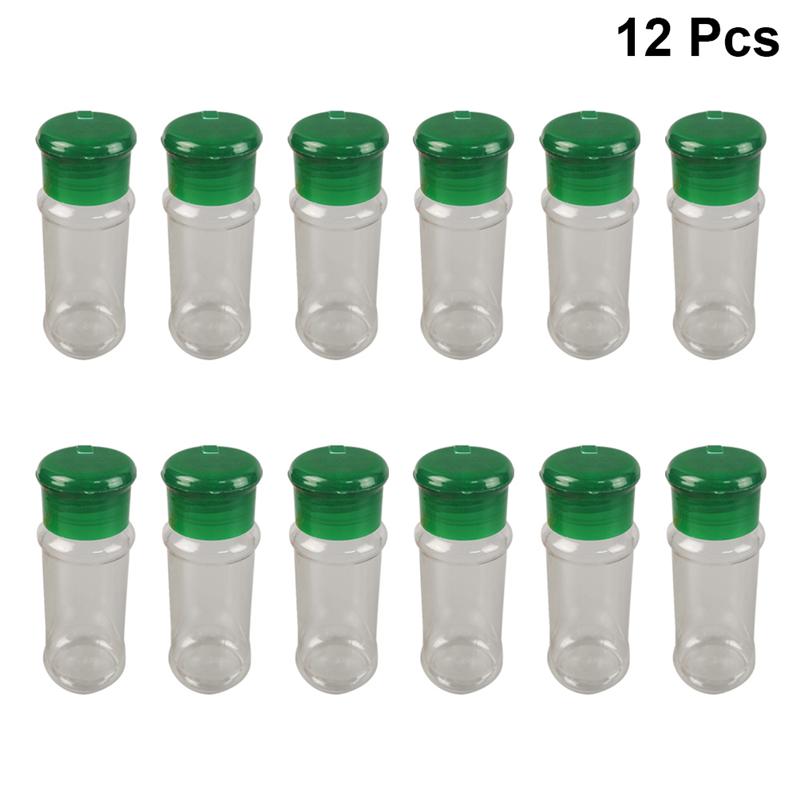 12 Stuks Plastic Spice Zout Peper Shakers Kruiden Jar Kan Barbecue Kruiderij Jar Flessen Cruet Container Keuken Benodigdheden Gadget: Green