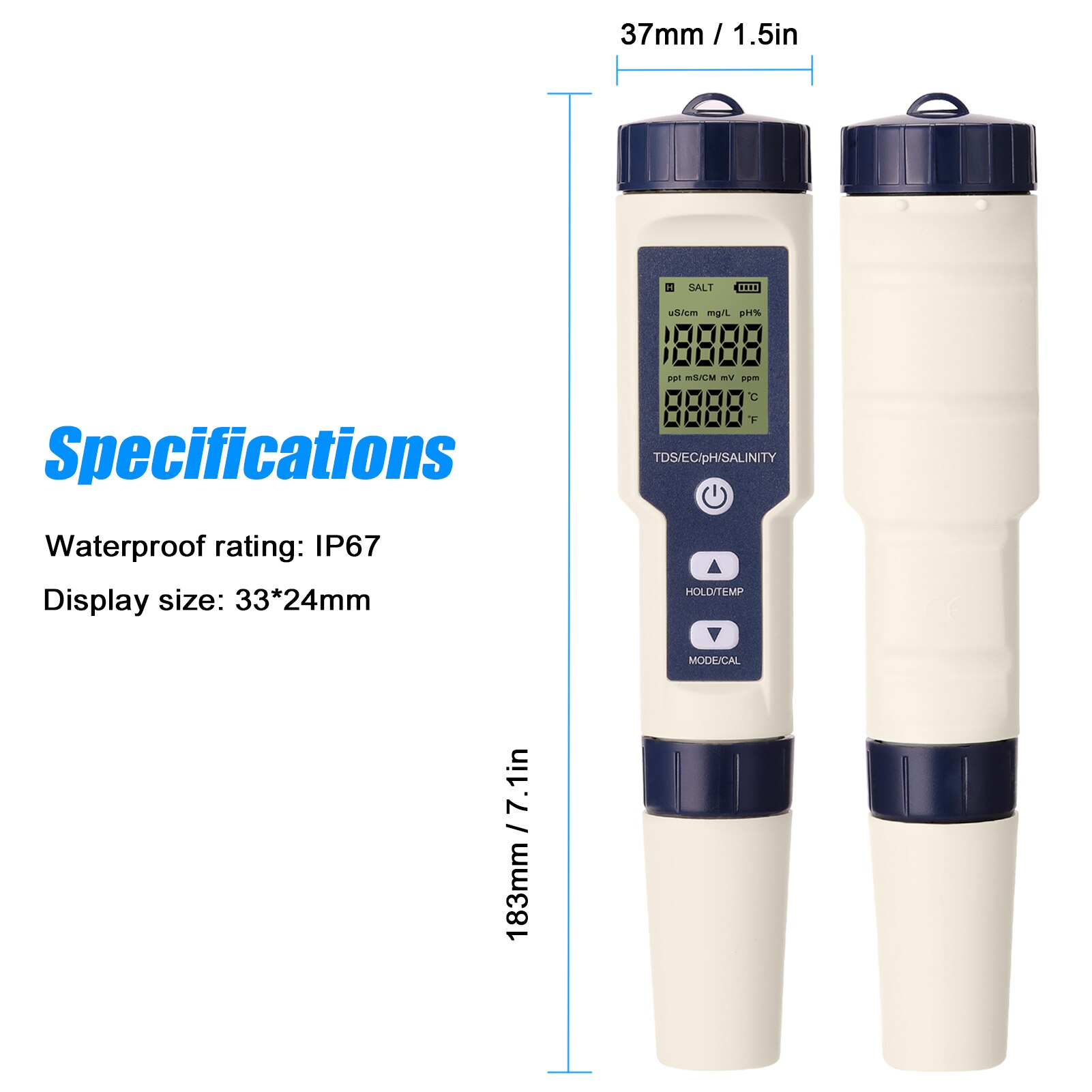 5 in 1 Multi-parameter Combo Testing Meter PH/EC/TDS/Salinity/Thermometer Digital Multi-Function Tester Water Tester