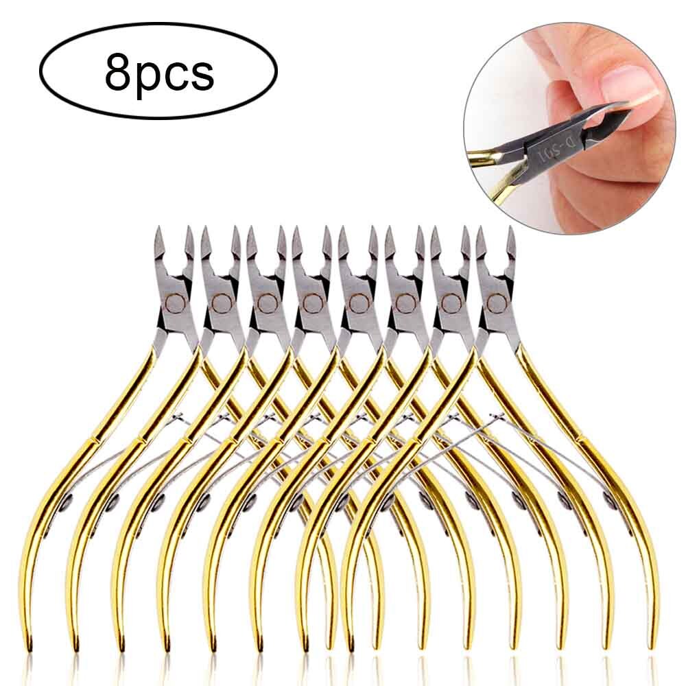 Nail Art 4/8/12pcs Nail Cuticle Nipper Clipper Manicure Pedicure Stainless Steel Toenail Ingrown Edge Cutter Dead Skin Remover: 8pcs Gold
