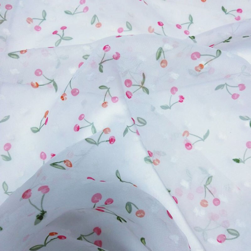 Landlig stil blødt behageligt applikation chiffonstof til beklædningsgenstand kjole kirsebærfrugt georgette stof gør-det-selv materiale 3 yards: Hvid / 3 yards