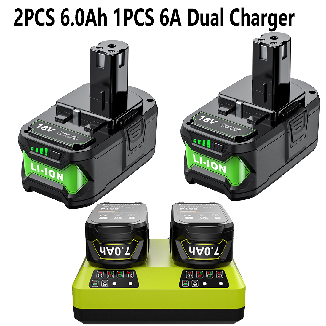 Voor Roybi P108 Batterij 6000mAh Met 6A Dual Charger Vervangende Batterij Voor Roybi 18V EEN Systeem P102 P103 P104 P105 P107 P109
