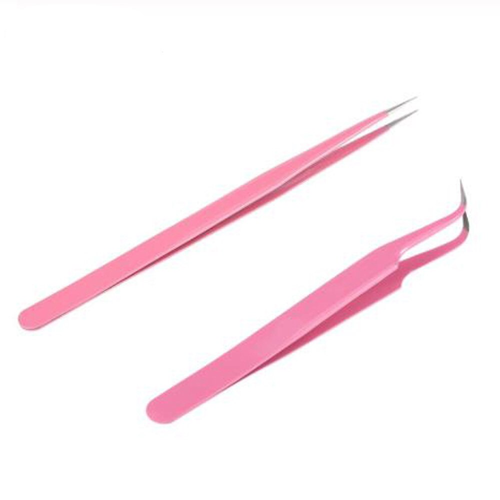 2 Stks/set Straight & Gebogen Pincet Gebruikt In Wimper Extension, Individuele Wimpers Uitbreiding Roze Pincet Beauty Makeup Tools
