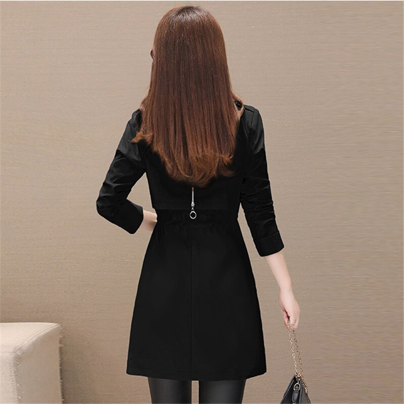 Mid-length Women's Trench Coat Suit Collar Korean Long Sleeve Drawstring Windbreaker Female Outwear Pink H131