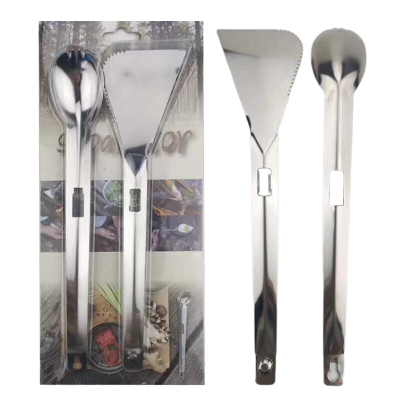 Kitchen Tools Spatula Set Turners Stainless Steel Multi Utensil Camping BBQ Clip Picnic 3 In 1 Tongs Spatula Spork Utensils