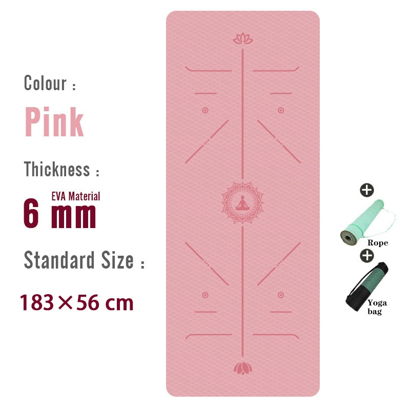 TPE Yoga Mat 6mm For Beginner Non-slip Mat Yoga Sports Exercise Pad With Position Line For Home Fitness Gymnastics Pilates Mats: Single color-pink