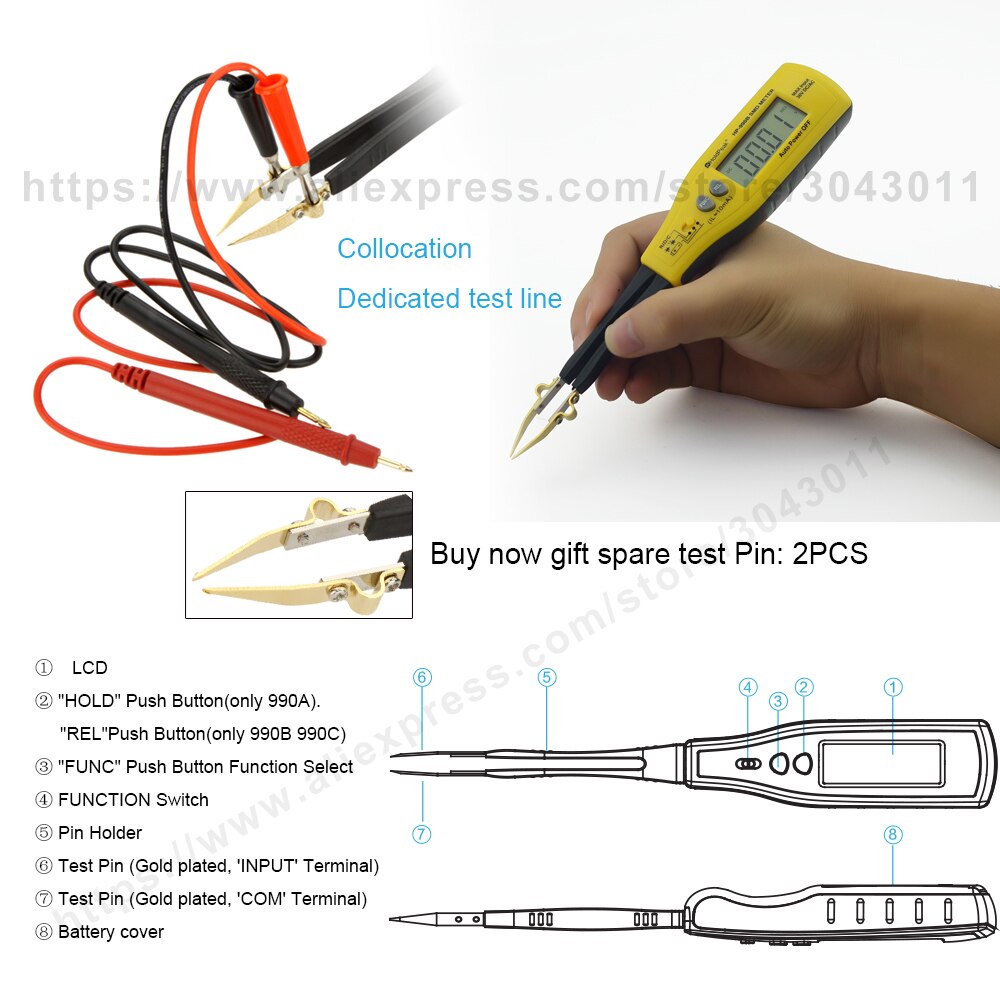 HoldPeak Digital Multimeter SMD Tester Resistance Capacitance Meters Diode Test SMT Component Tester HP-990A/B/C