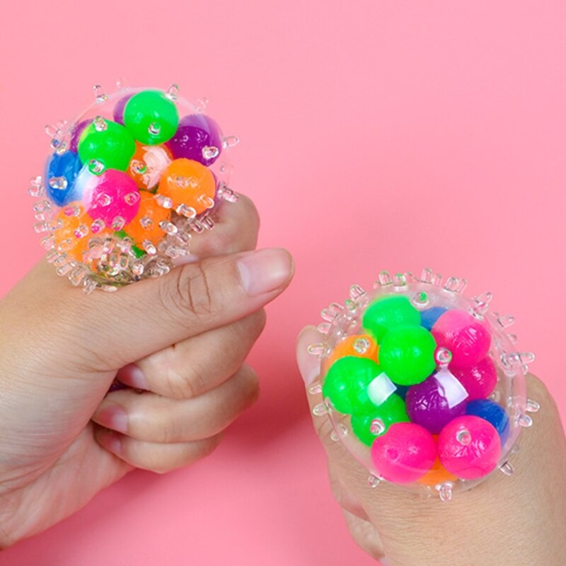 Colorful Beads Grape Ball Stress Squeeze Toy Kneading Decompression Soft Squeeze