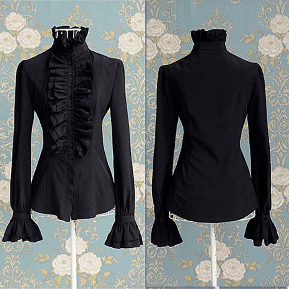 Women Retro Blousers Ruffles Lolita Floral Stand Collar Shirt Medieval Blouses Gothic Lolita Blouse Victorian Women Ladies Shirt
