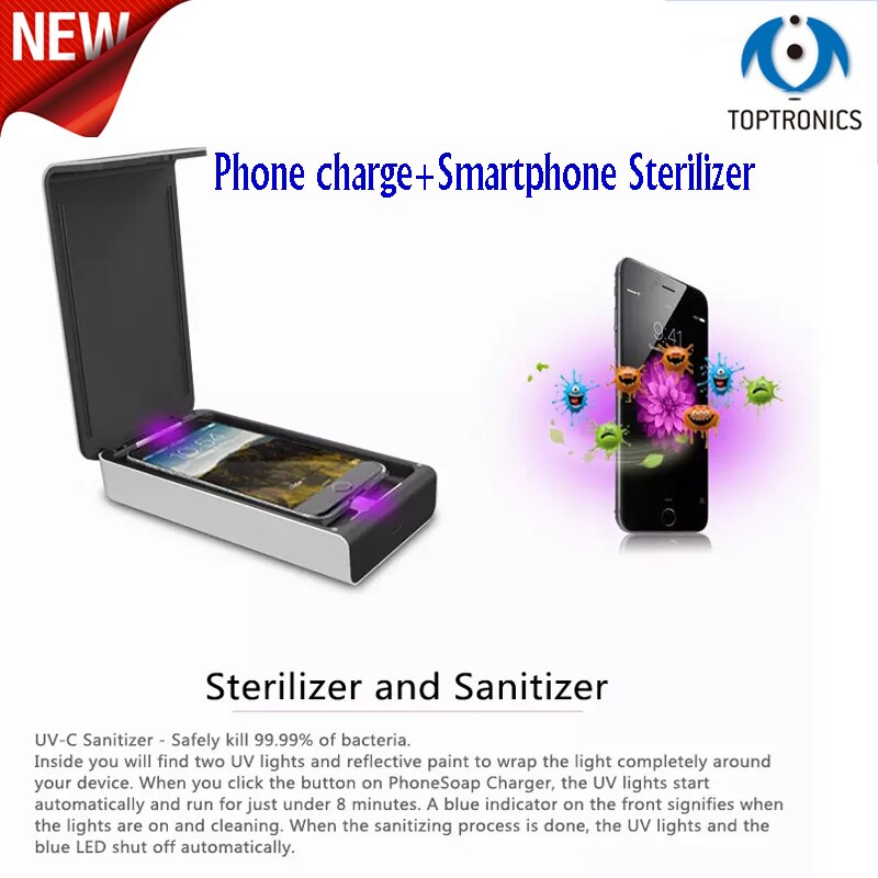 Toptronics de carga de teléfono y USB para el hogar desinfectante UV para Smartphone reloj pulsera ropa interior cepillo de dientes