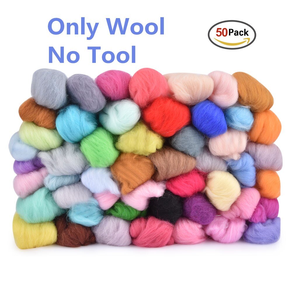 50pcs Wool Felt Fiber Needle Felting Wool Merino 70s Poke Roving Wool Wet Felting Needlework Accessory DIY Craft Project Supply: Only Wool