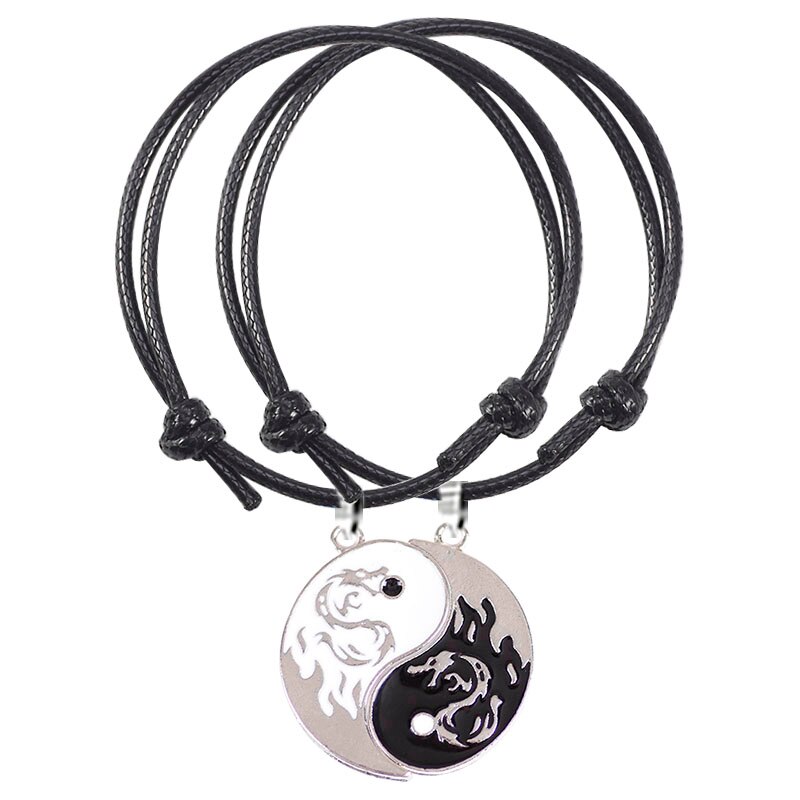 Bracelet tressé en cuir chinois, corde, Style ethnique, pendentif Tai Chi pour Couple, meilleur ami, bijoux d'amitié: SL222-Black